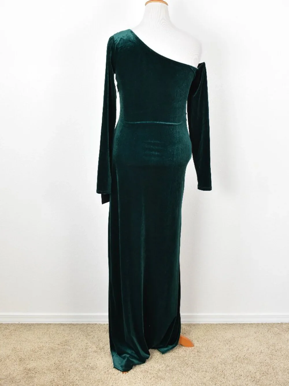 Lulu's Notorious Icon Emerald Green Velvet Asymmetrical Maxi Dress NEW - L - Picture 6 of 10